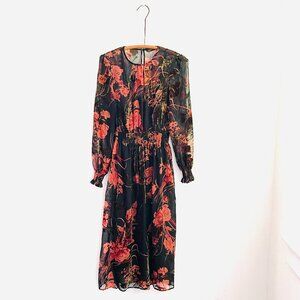 Zara Woman Burnt Velvet Sheer Midi Dress - M